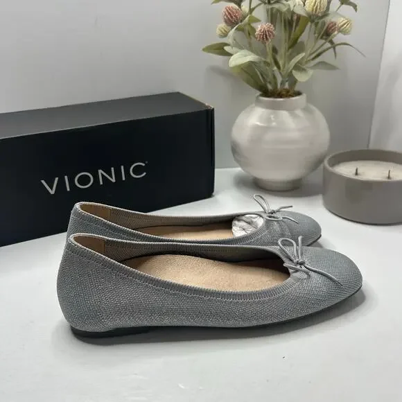 Vionic Klara Knit Square Toe Flats Silver Women's 7 Narrow Comfort Arch Support - Picture 3 of 11
